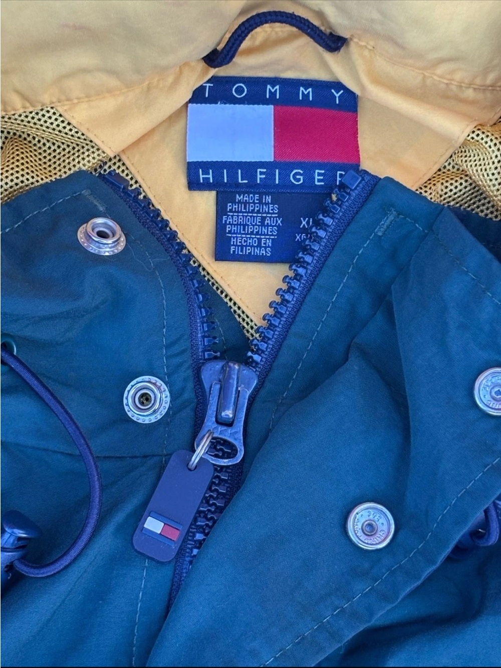 Tommy Hilfiger Vintage 90s Colorblock Windbreaker Jacket Green Navy XL Spellout - Picture 11 of 14